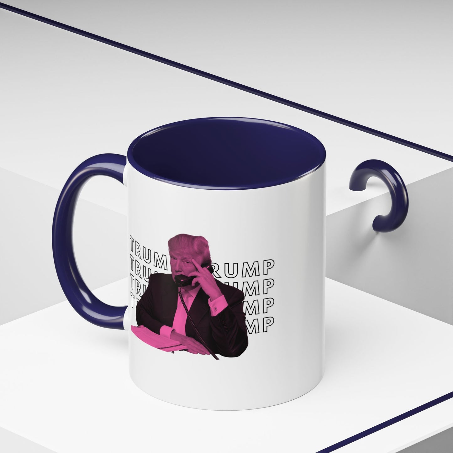 Pop Art President Trump "THE FINGER" in Punchy Pink * Accent Ceramic Coffee Mug in 4 colors - 11oz & 15oz