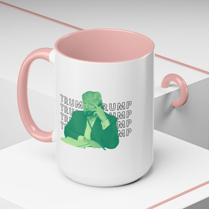 Pop Art President Trump "THE FINGER" in Lime Green * Accent Ceramic Coffee Mug in 4 colors - 11oz & 15oz