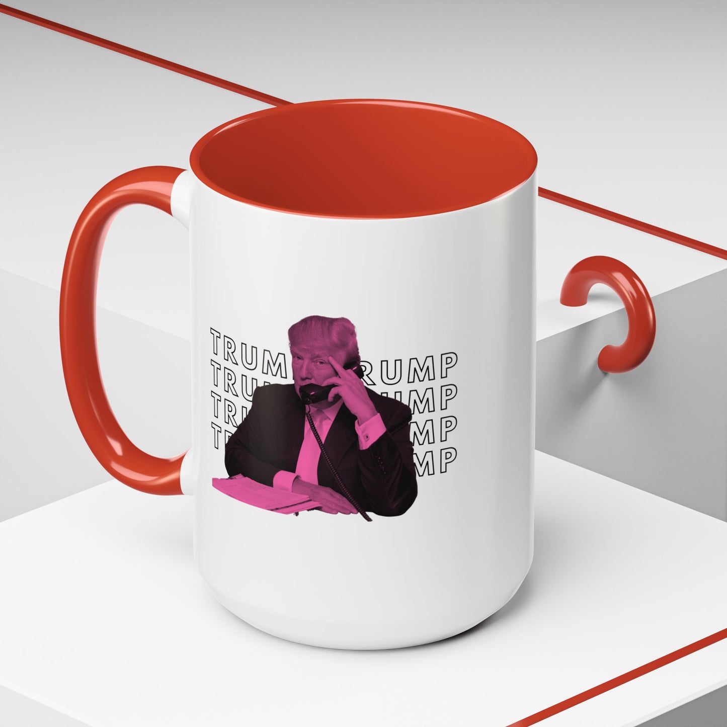 Pop Art President Trump "THE FINGER" in Punchy Pink * Accent Ceramic Coffee Mug in 4 colors - 11oz & 15oz