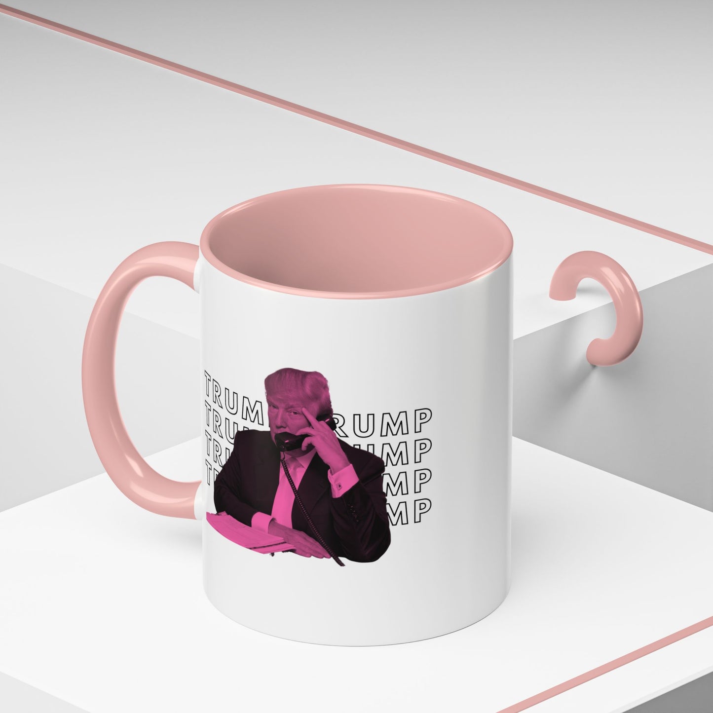 Pop Art President Trump "THE FINGER" in Punchy Pink * Accent Ceramic Coffee Mug in 4 colors - 11oz & 15oz