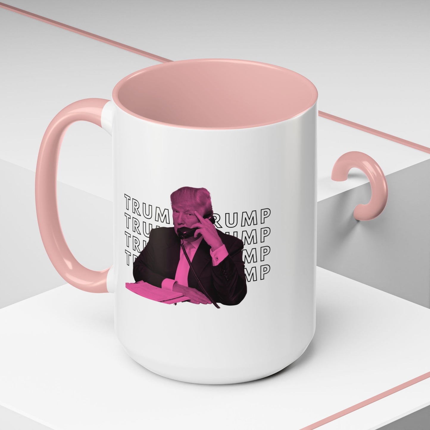 Pop Art President Trump "THE FINGER" in Punchy Pink * Accent Ceramic Coffee Mug in 4 colors - 11oz & 15oz