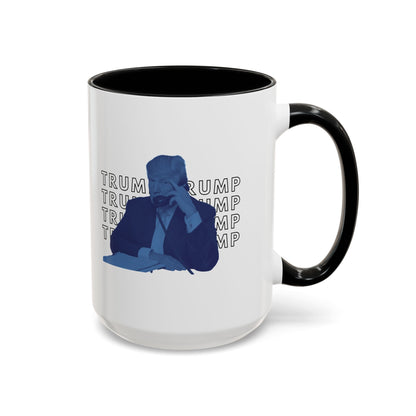 Pop Art President Trump "THE FINGER" in Brash Blue * Accent Ceramic Coffee Mug in 4 colors - 11oz & 15oz