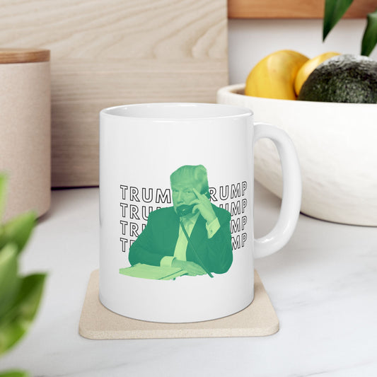 Pop Art President Trump "THE FINGER" in Lime Green  * 11oz Ceramic Mug